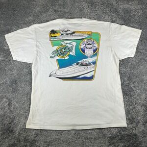 Vintage Jerzees Shirt Mens 2X White Sea Ray Treasure Cove Marina Boats USA 90s